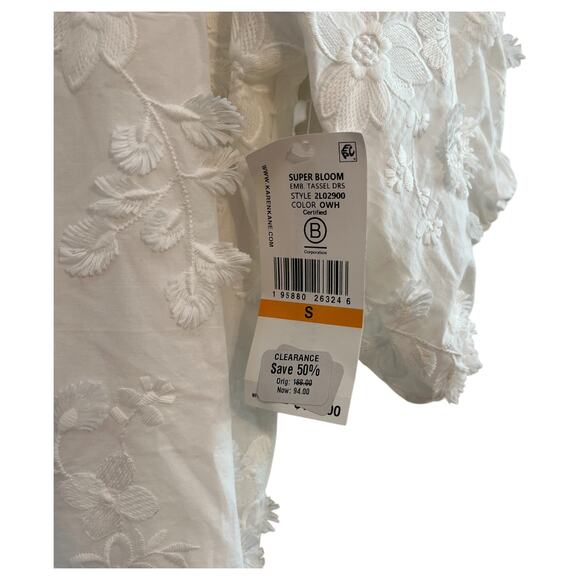 Karen Kane Full Bloom Tassel Embroidered Floral Mini Dress White Size S - Picture 5 of 9